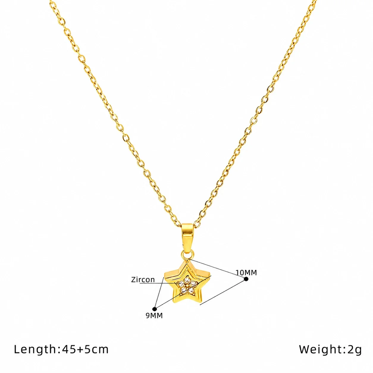 Dainty Stainless Steel Star Pendant Chain Necklace - Gold Rectangle