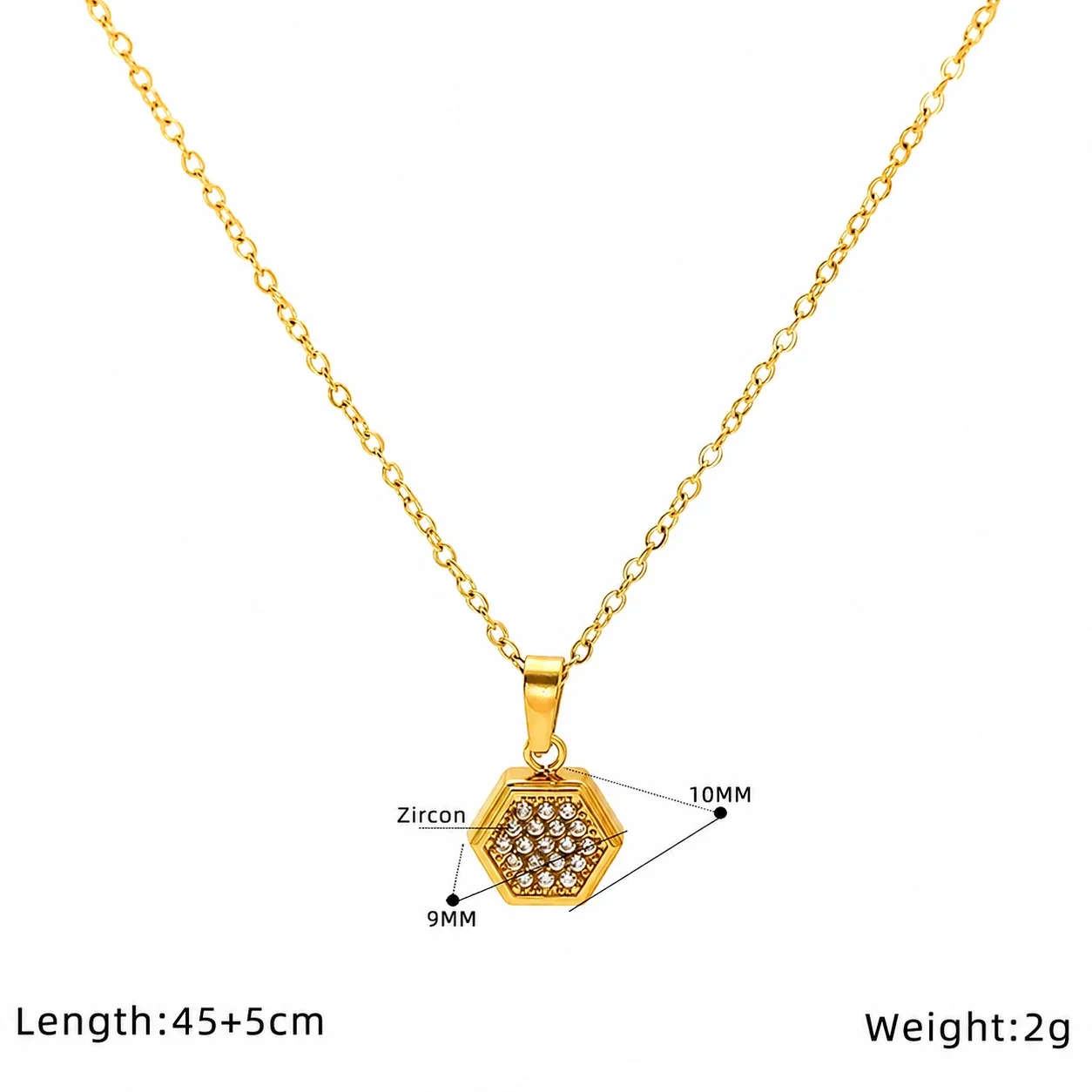 Dainty Stainless Steel Star Pendant Chain Necklace - Gold Hexagon