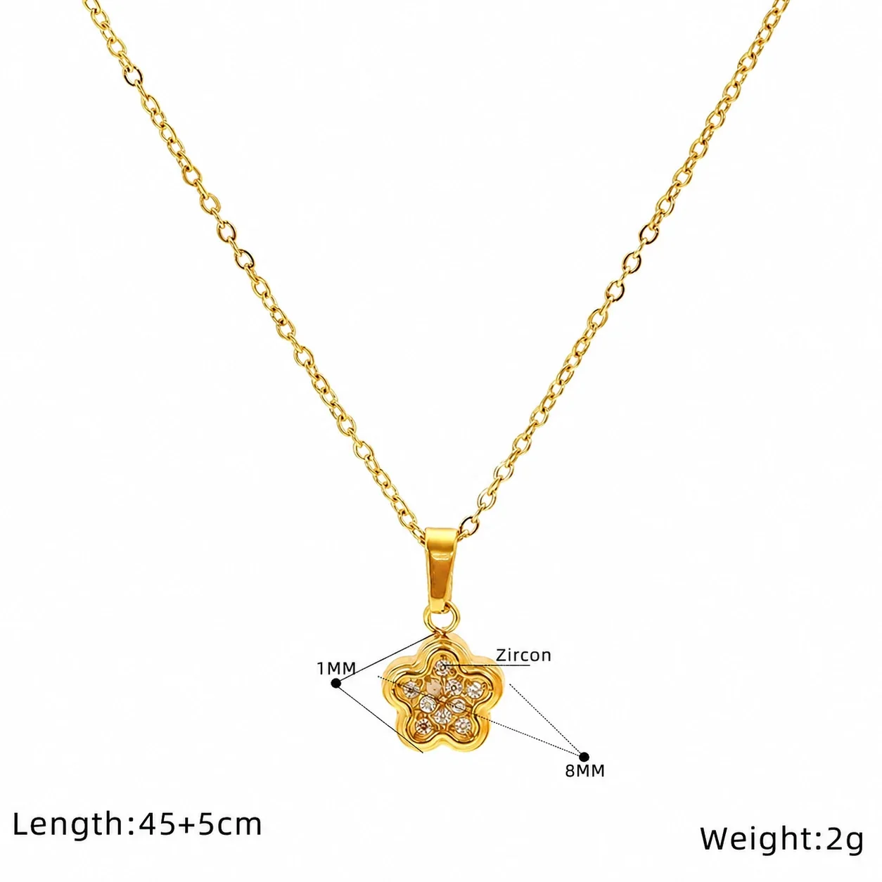 Dainty Stainless Steel Star Pendant Chain Necklace - Gold Flower