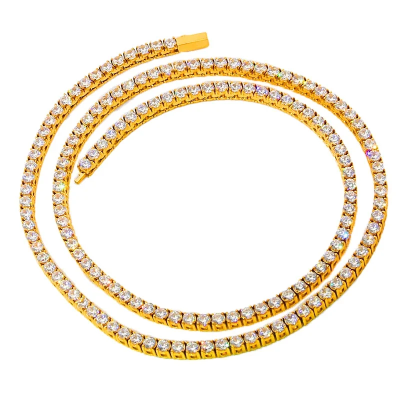Iced 316 Stainless Steel CZ Tennis Chain Necklace - Gold