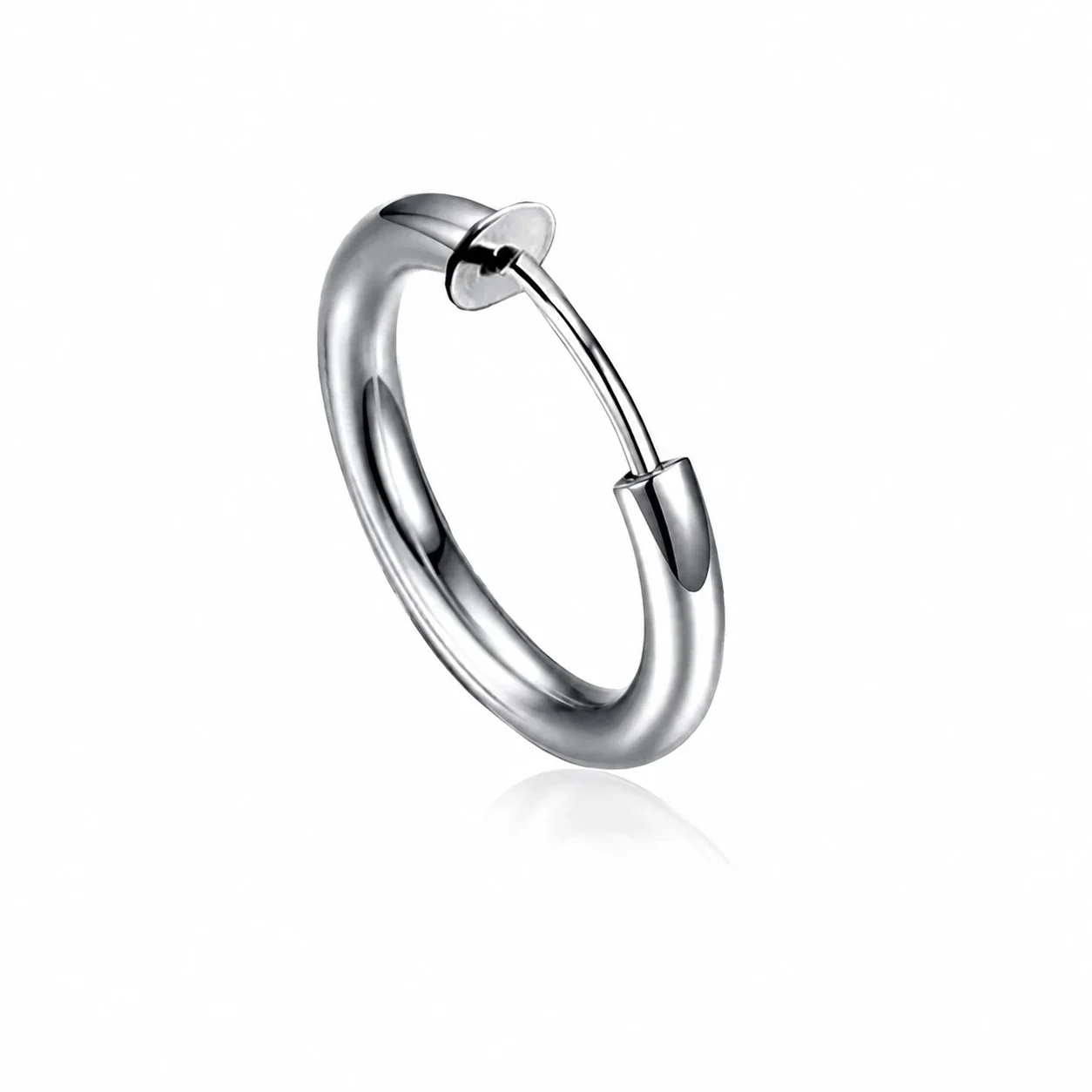 Sleek Stainless Steel Spring Clip U-Hoop Earrings - Silver mm