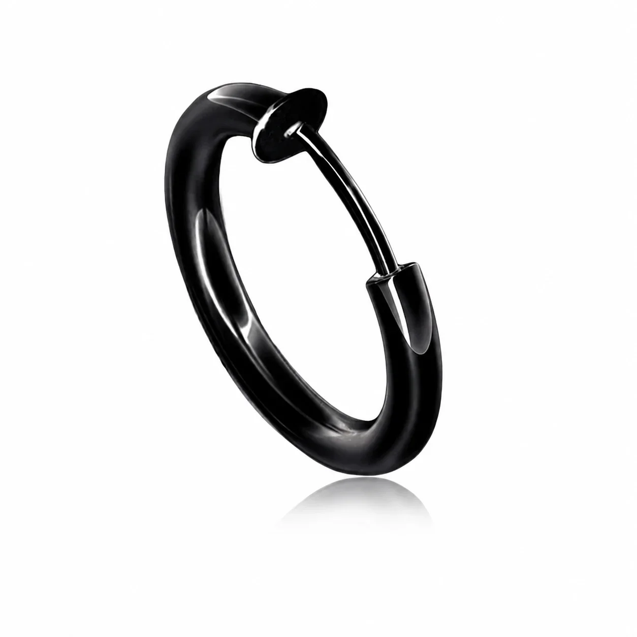 Sleek Stainless Steel Spring Clip U-Hoop Earrings - Black mm