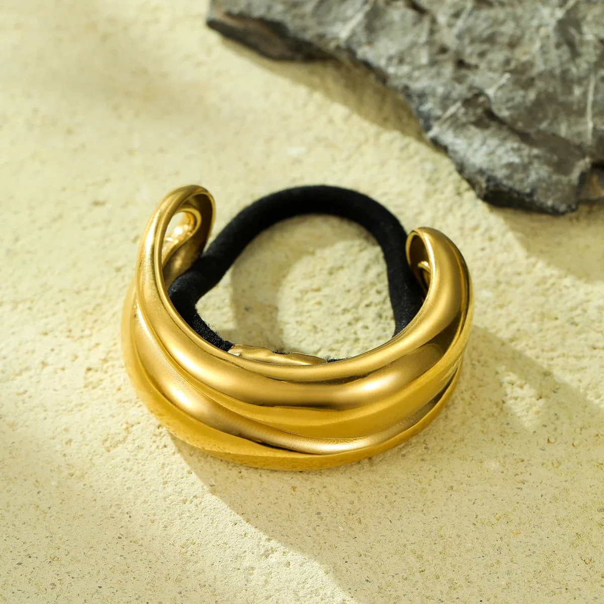Hair Tie with Triple Curved Gold-Plated Stainless Steel