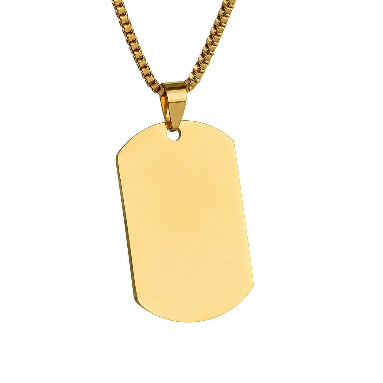 Stainless Steel Dog Tag Necklace with Photo Engraving - Gold with Box