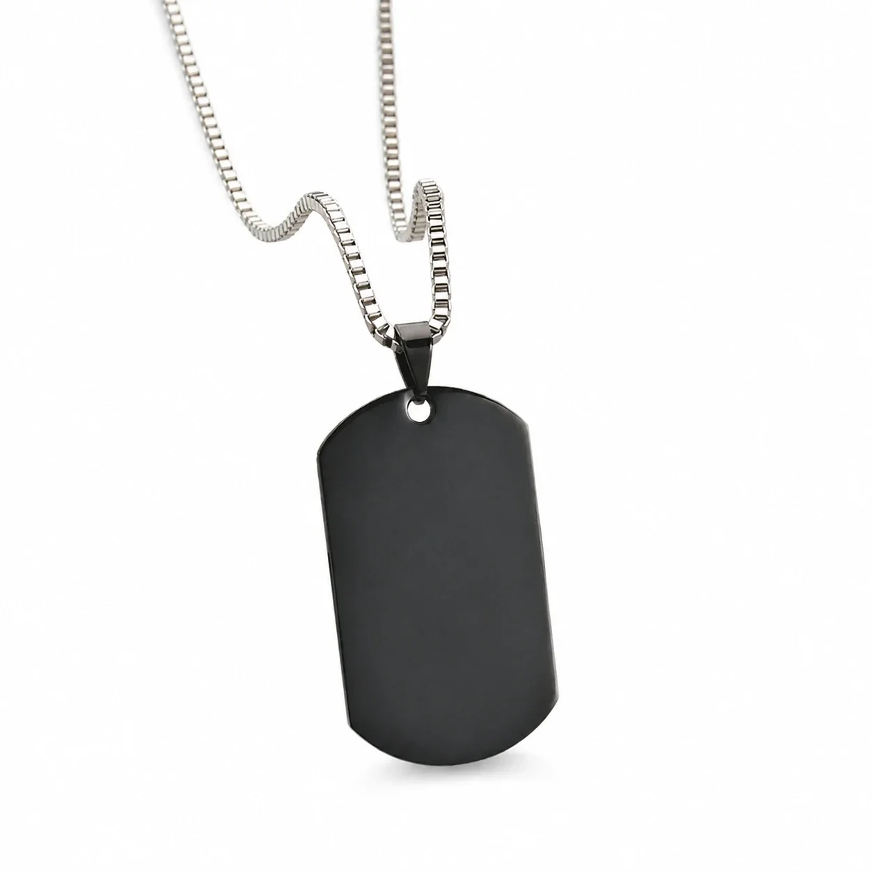 Stainless Steel Dog Tag Necklace with Photo Engraving - Black with Box