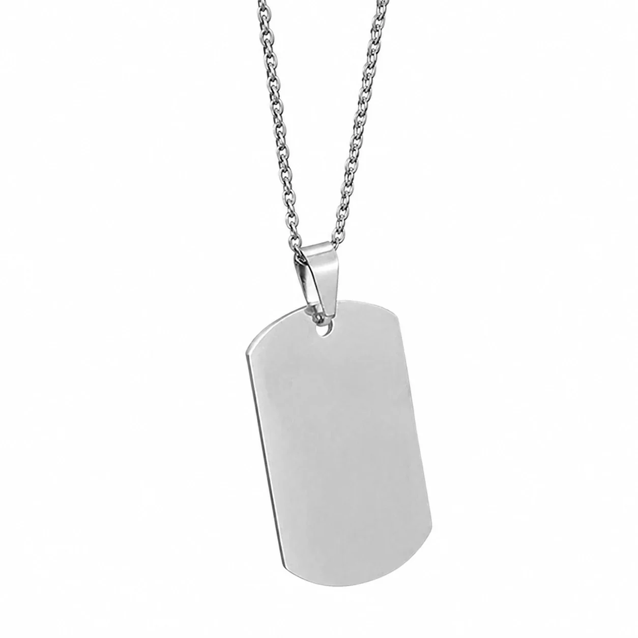 Stainless Steel Dog Tag Necklace with Photo Engraving - Silver with Cable