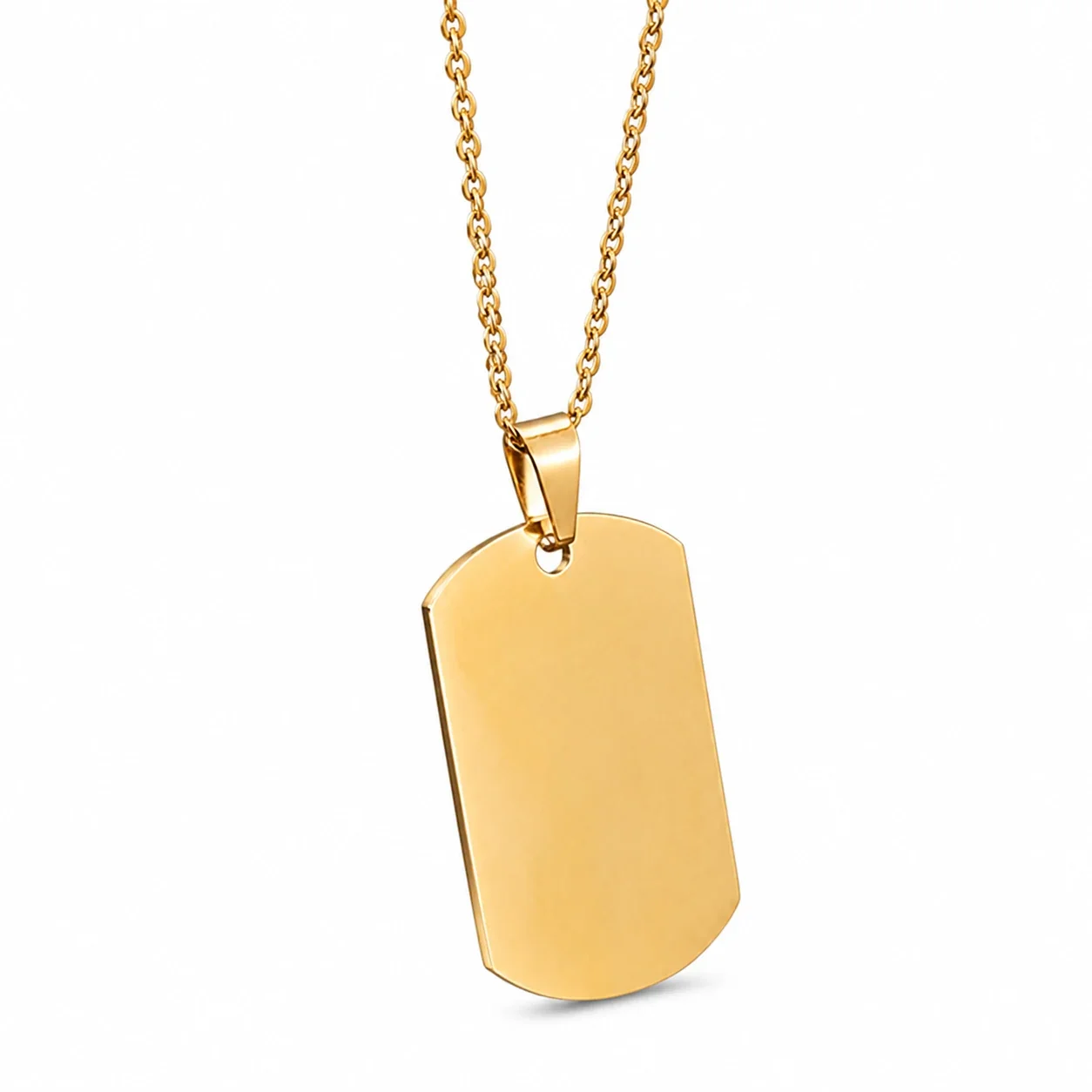 Stainless Steel Dog Tag Necklace with Photo Engraving - Gold with Cable