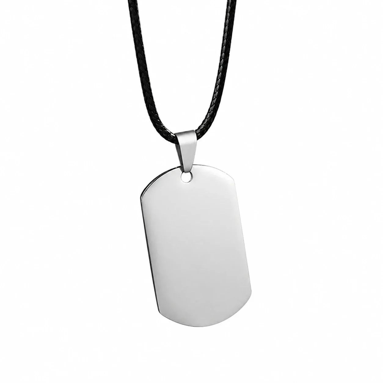Stainless Steel Dog Tag Necklace with Photo Engraving - Silver with Leather Cord