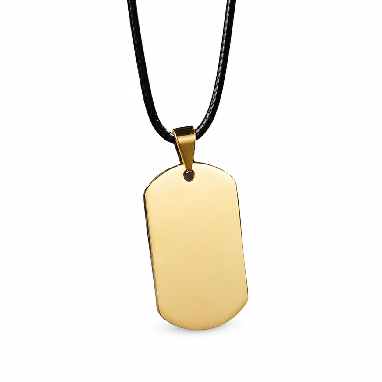 Stainless Steel Dog Tag Necklace with Photo Engraving - Gold with Leather Cord