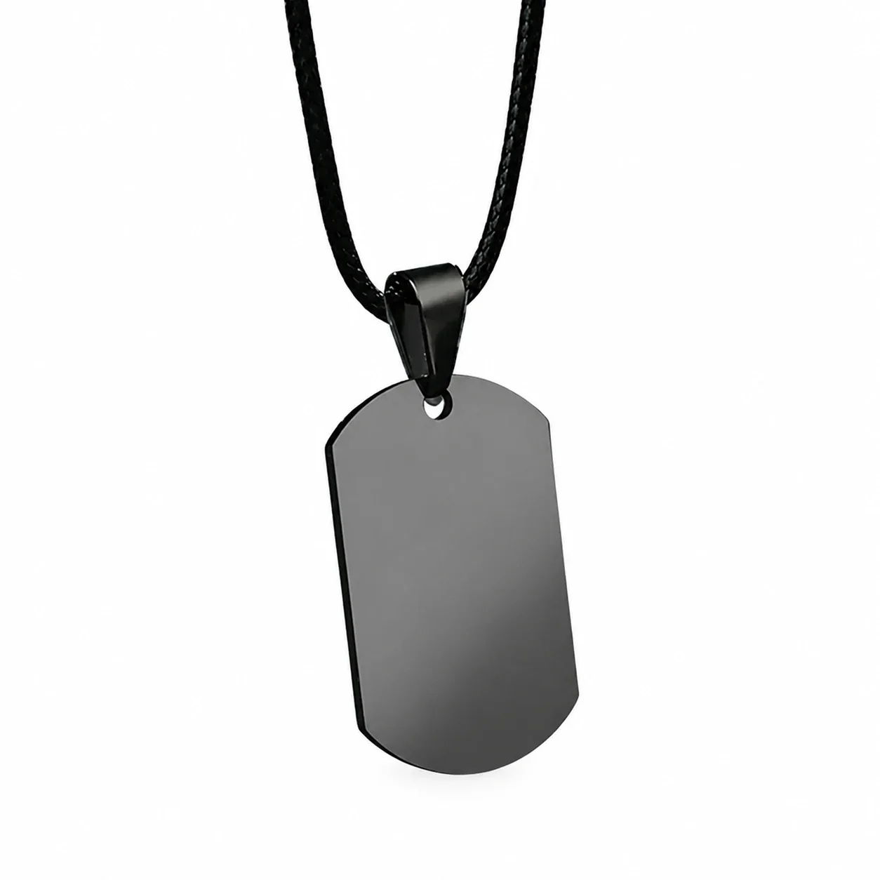 Stainless Steel Dog Tag Necklace with Photo Engraving - Black with Leather Cord