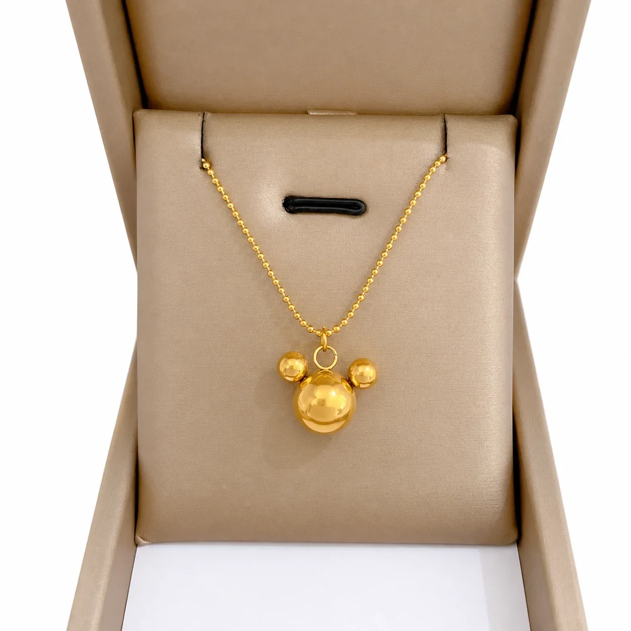 Mouse Head Ball Pendant Necklace 316 Stainless Steel Gold PVD