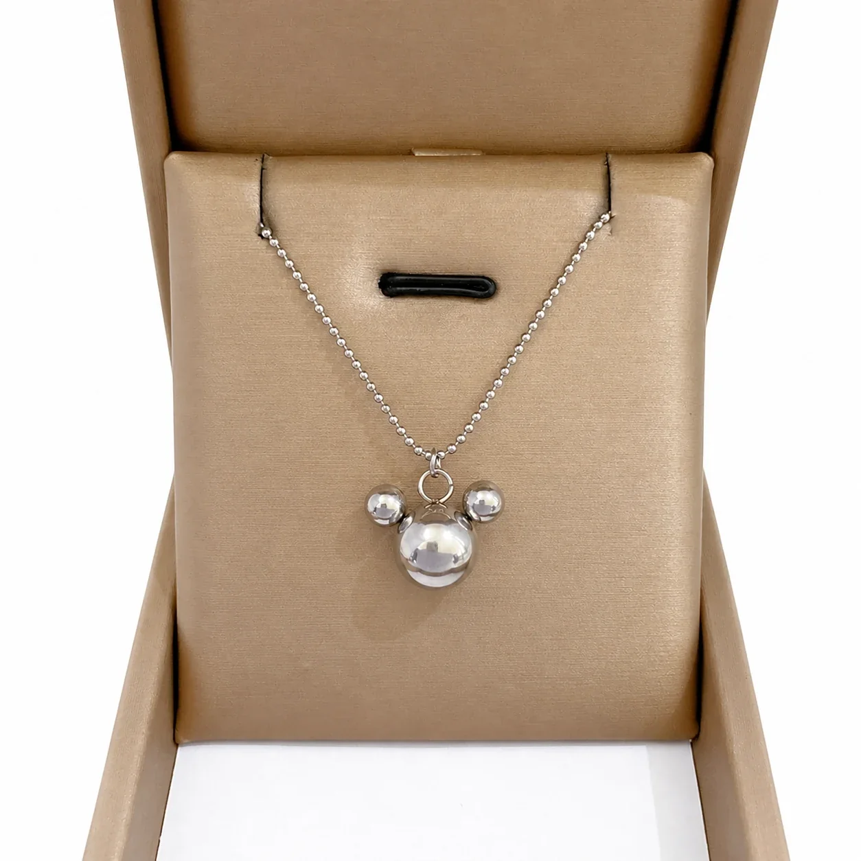 Mouse Head Ball Pendant Necklace 316 Stainless Steel Gold PVD