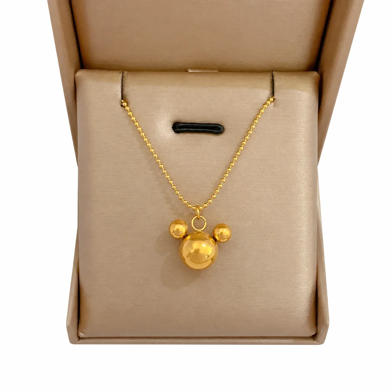 Mouse Head Ball Pendant Necklace 316 Stainless Steel Gold PVD - Gold