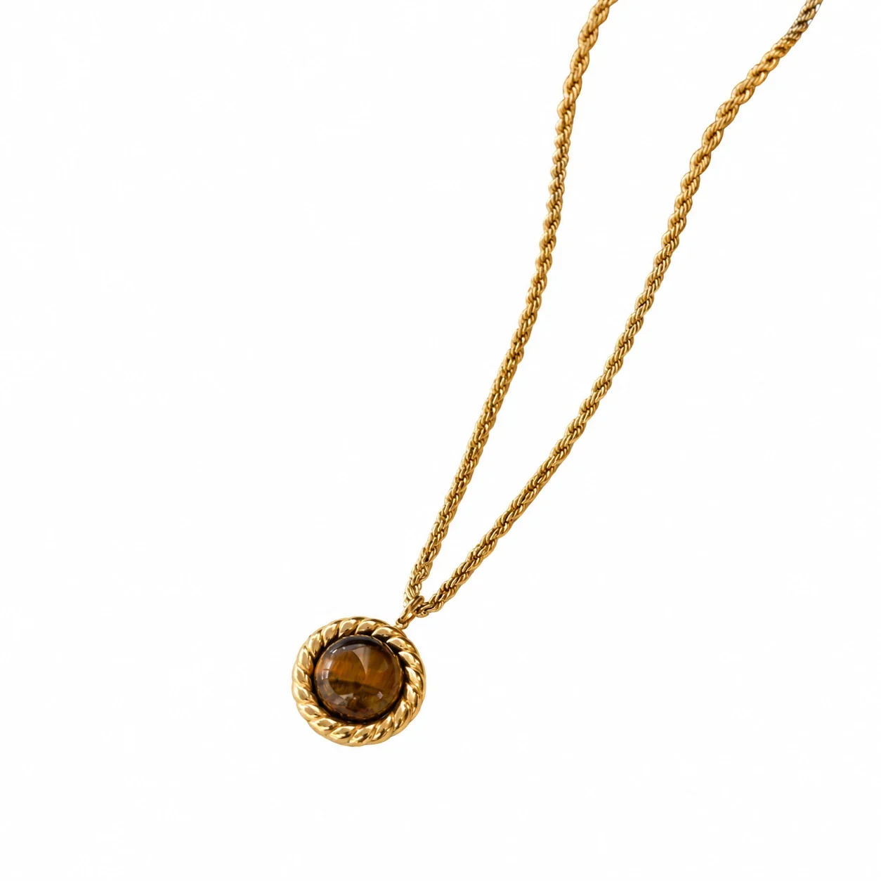 Foto do produto: Necklace: Tiger's Eye Rope-Bezel Gold-Plated Steel