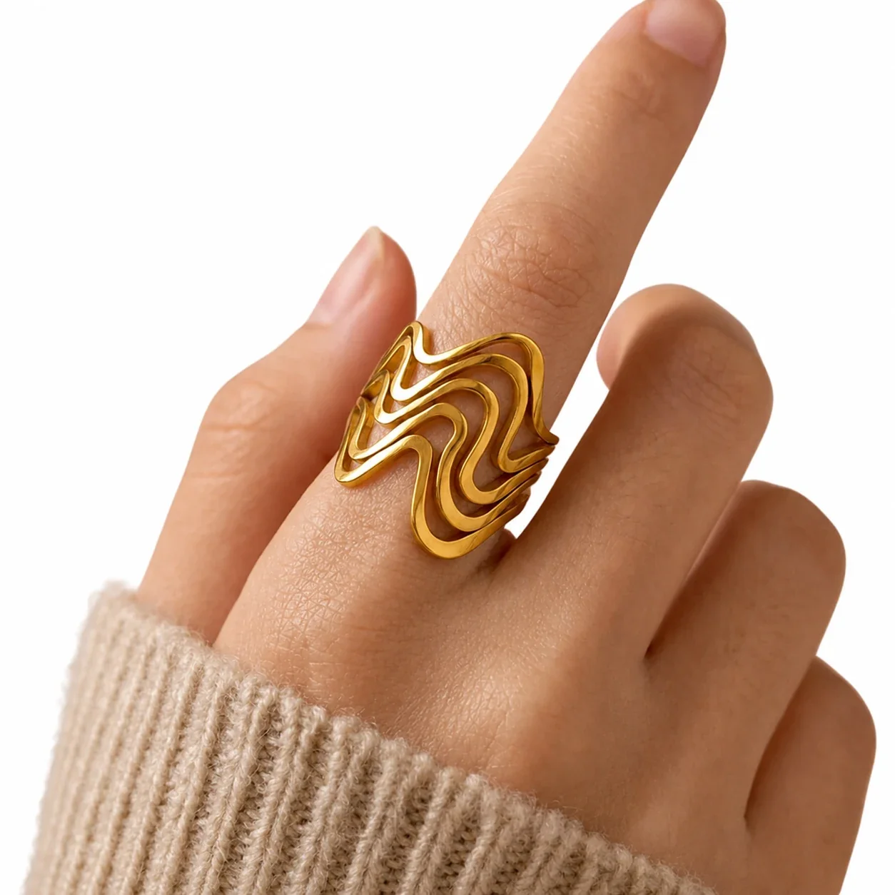 Sculptural 316 Stainless Steel Wave Cutout Ring
