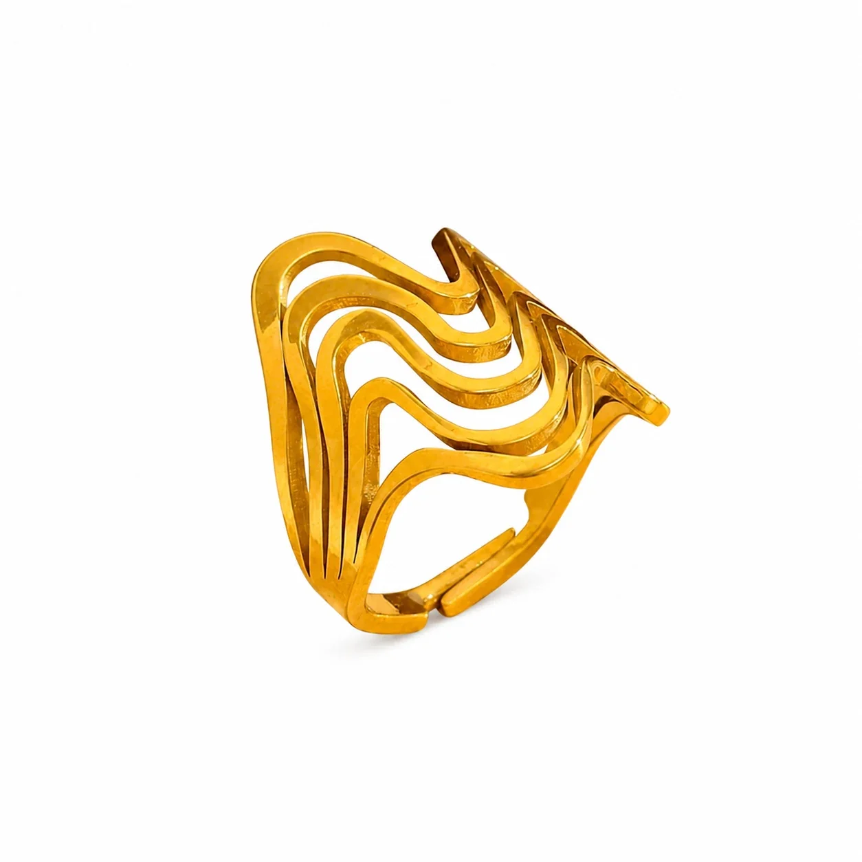 Sculptural 316 Stainless Steel Wave Cutout Ring