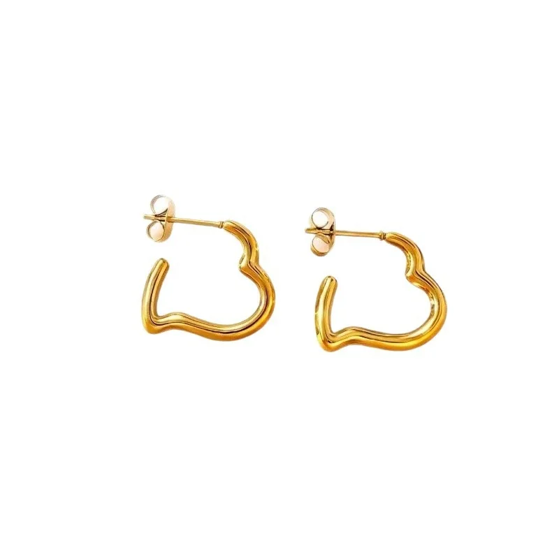 Herz-Ohrhänger aus 316 Edelstahl mit welliger offener Front Gold PVD