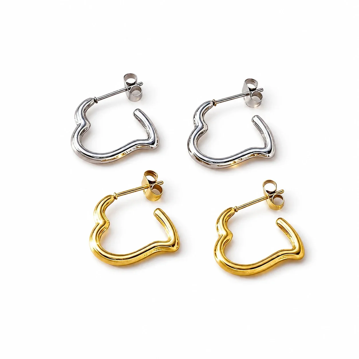 Heart Hoop Earrings with Wavy Open Front 316 Stainless Steel Gold PVD