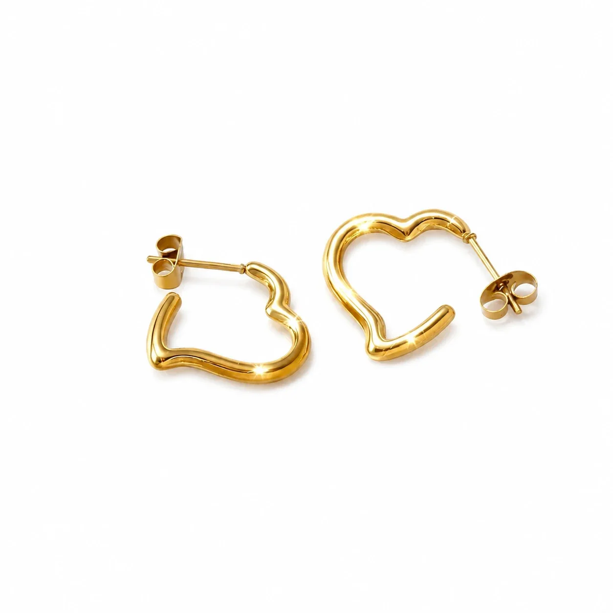 Heart Hoop Earrings with Wavy Open Front 316 Stainless Steel Gold PVD