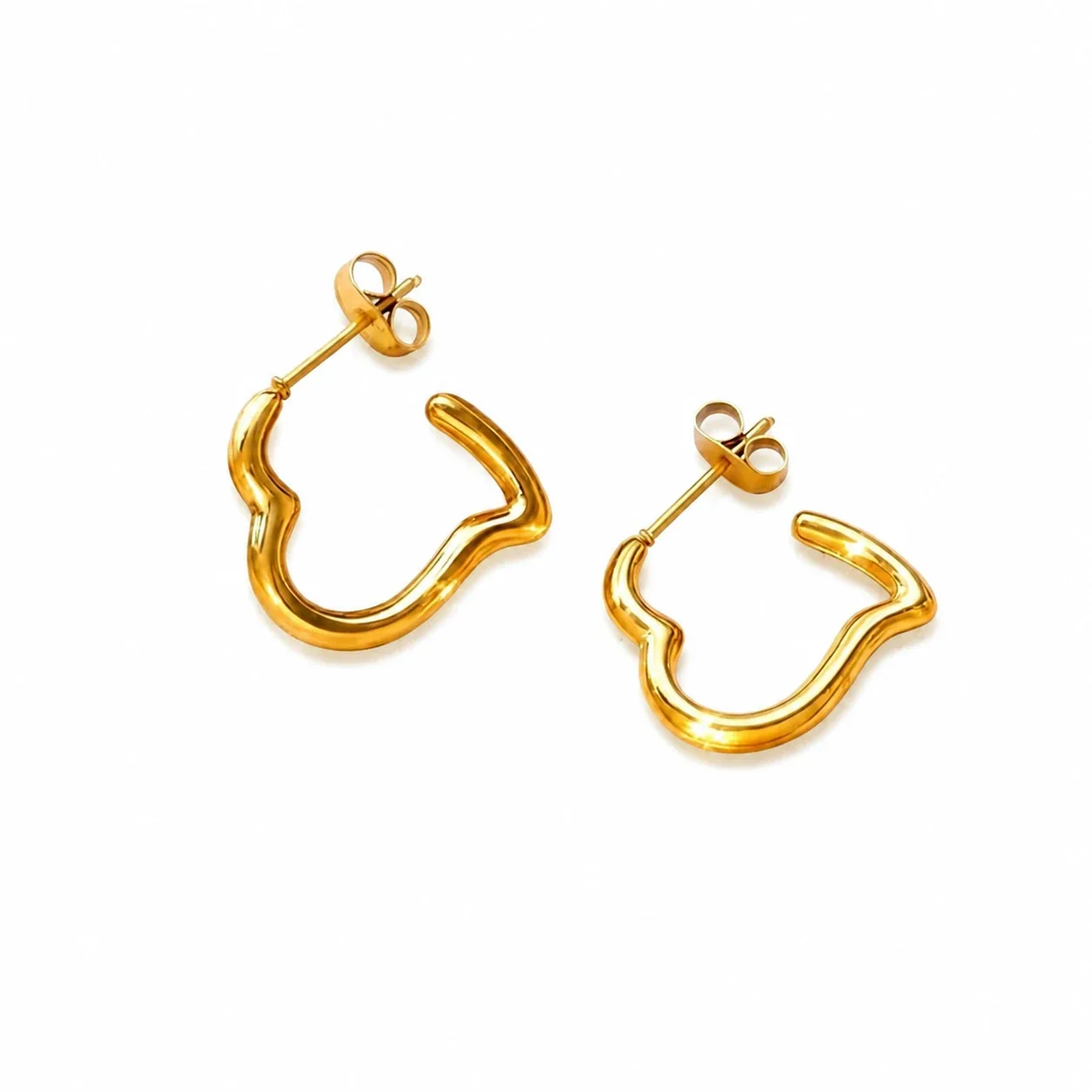 Heart Hoop Earrings with Wavy Open Front 316 Stainless Steel Gold PVD - Gold Irregular Heart