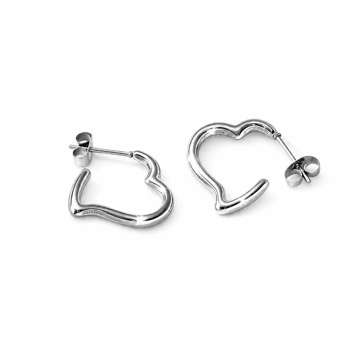 Heart Hoop Earrings with Wavy Open Front 316 Stainless Steel Gold PVD - Silver Irregular Heart
