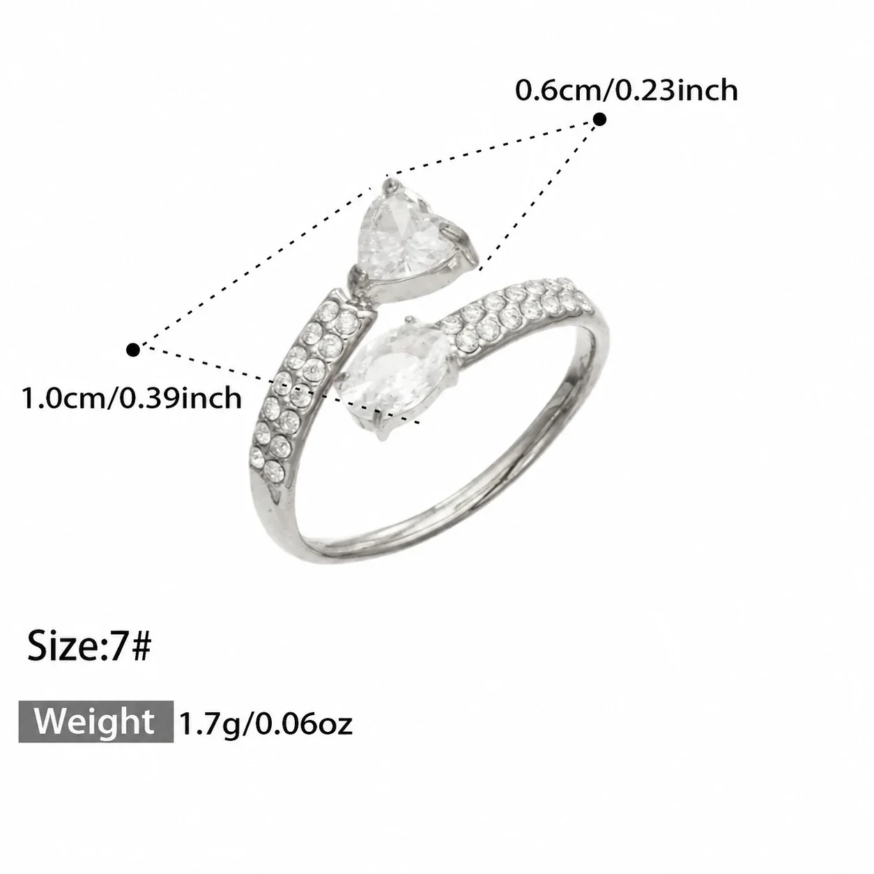 Ring: Open hart & ovale CZ pavé, verguld roestvrij staal productfoto