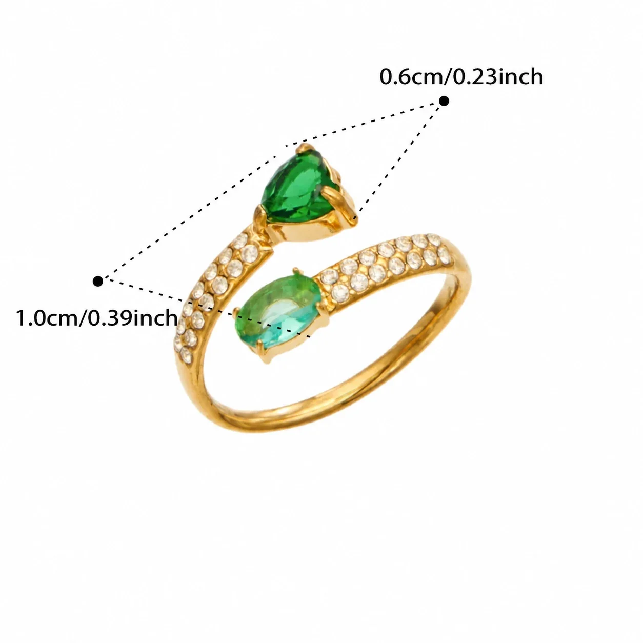Ring: Open hart & ovale CZ pavé, verguld roestvrij staal productfoto