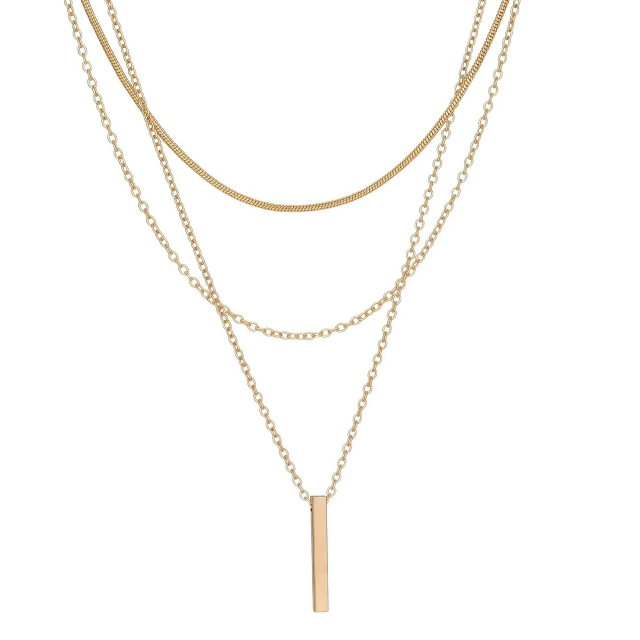 Layered Bar Pendant Necklace 316 Stainless Steel Gold PVD