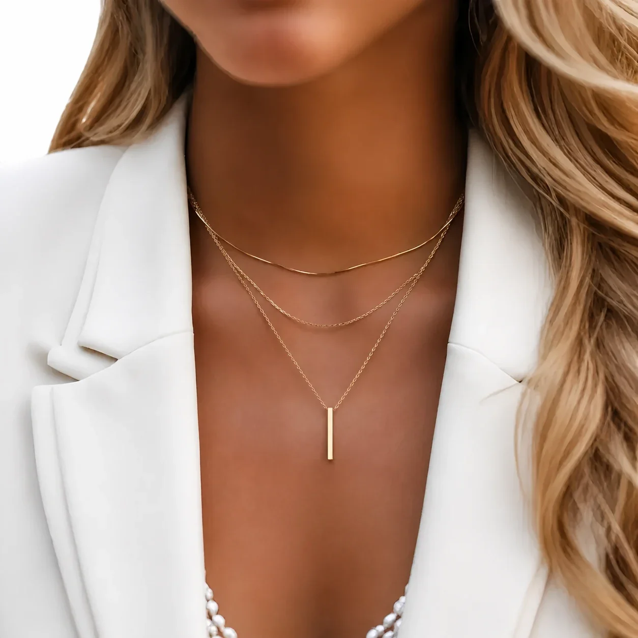 Layered Bar Pendant Necklace 316 Stainless Steel Gold PVD