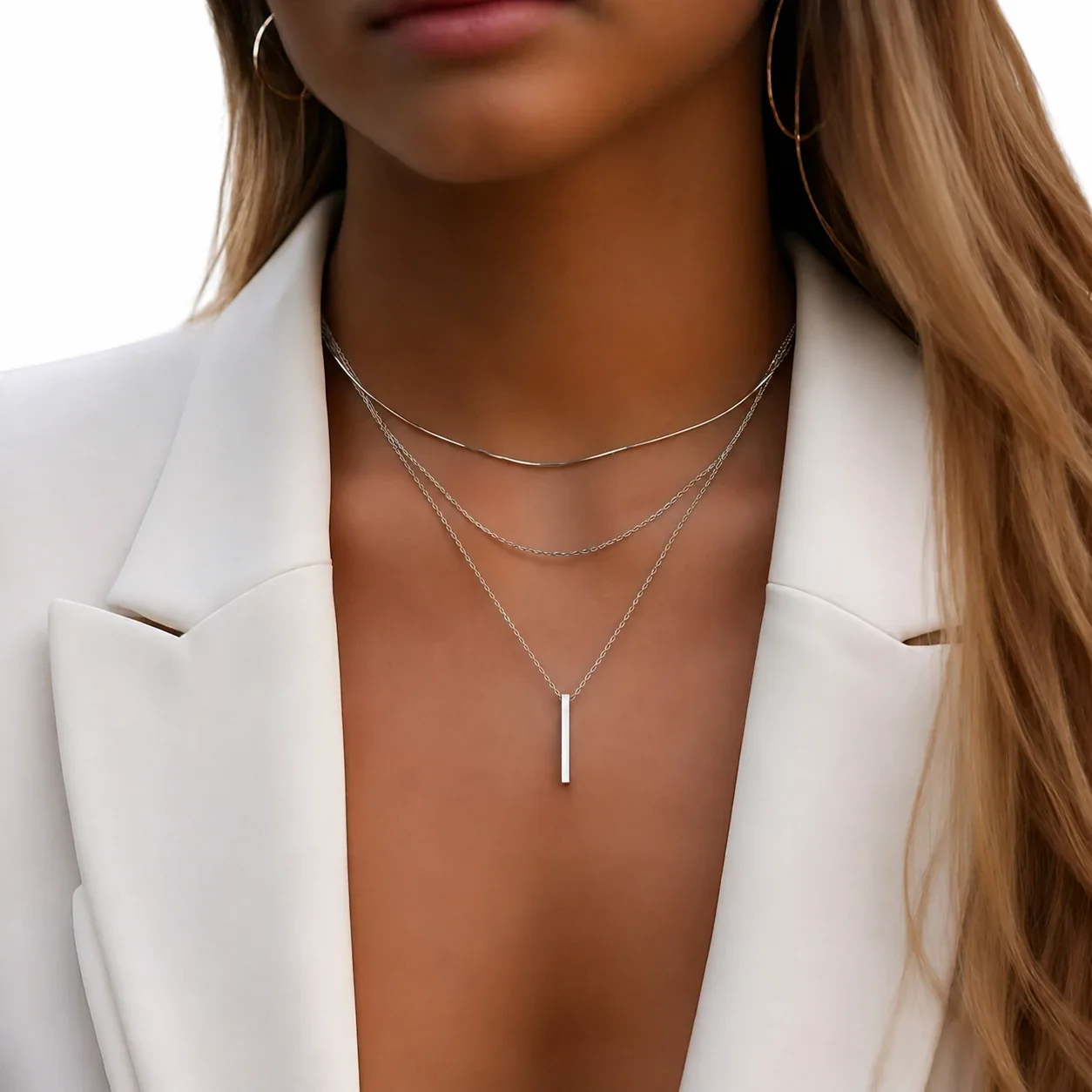 Layered Bar Pendant Necklace 316 Stainless Steel Gold PVD