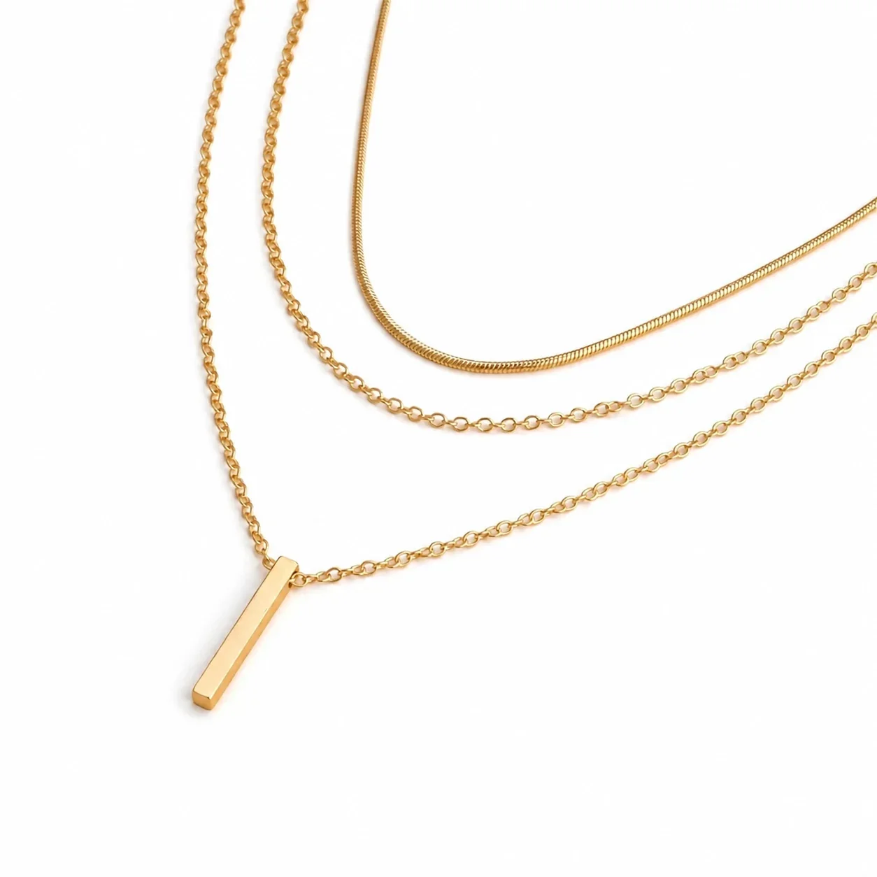 Layered Bar Pendant Necklace 316 Stainless Steel Gold PVD