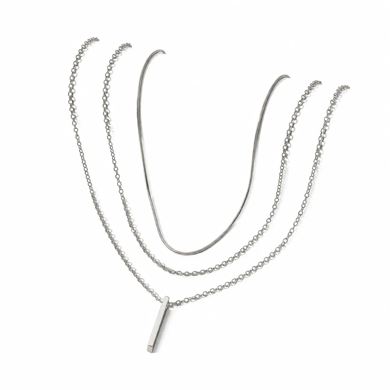Layered Bar Pendant Necklace 316 Stainless Steel Gold PVD
