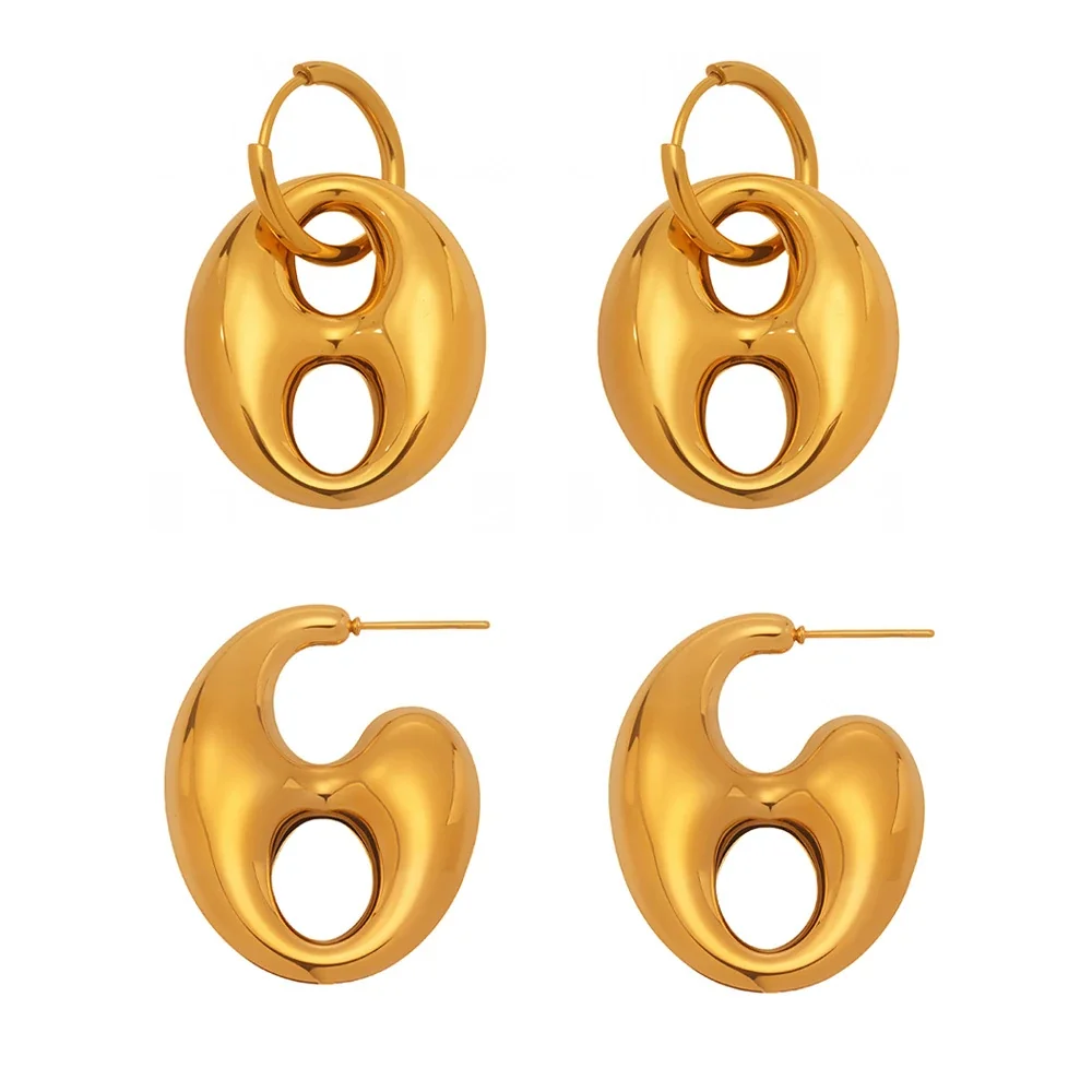 Sculptural 18K Gold-Plated Oval Cutout Hoop Earrings