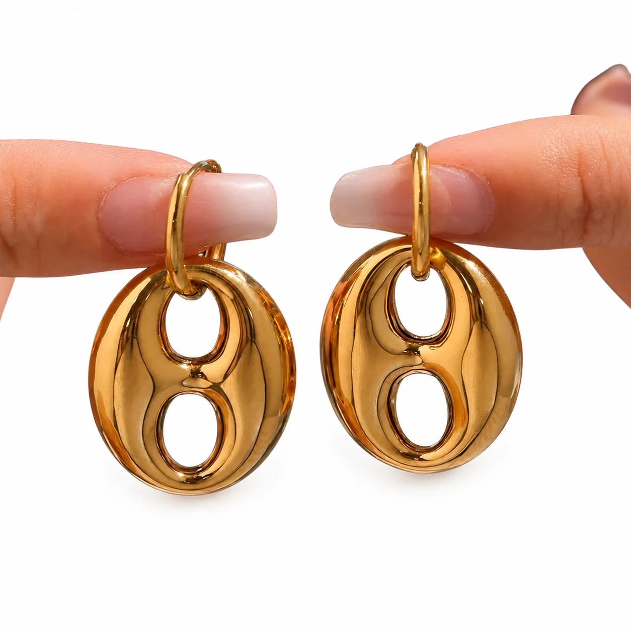 Sculptural 18K Gold-Plated Oval Cutout Hoop Earrings