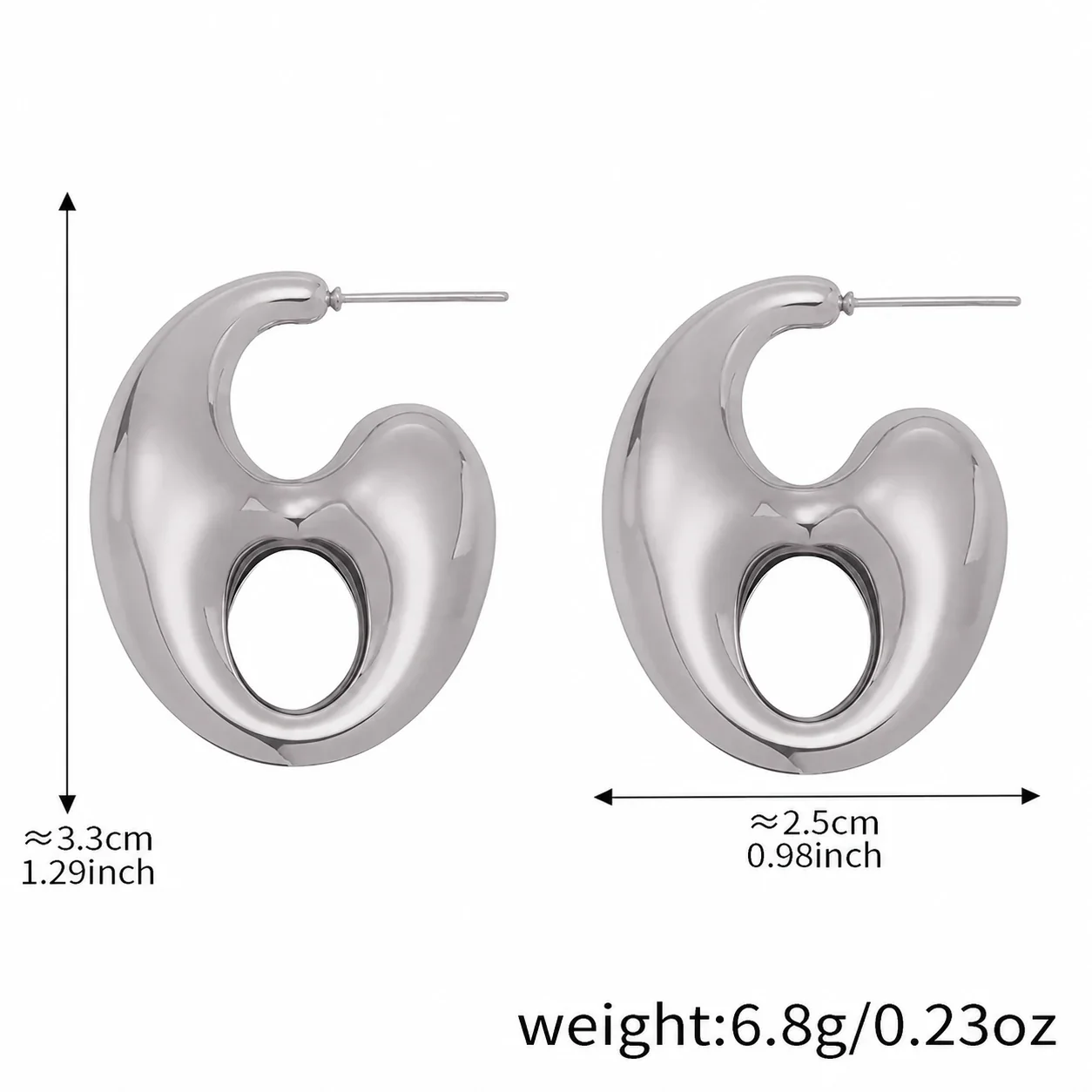 Sculptural 18K Gold-Plated Oval Cutout Hoop Earrings - Silver Coffee Bean Hollow
