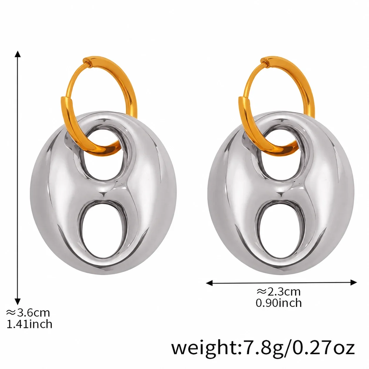 Sculptural 18K Gold-Plated Oval Cutout Hoop Earrings - Tone Coffee Bean Hollow