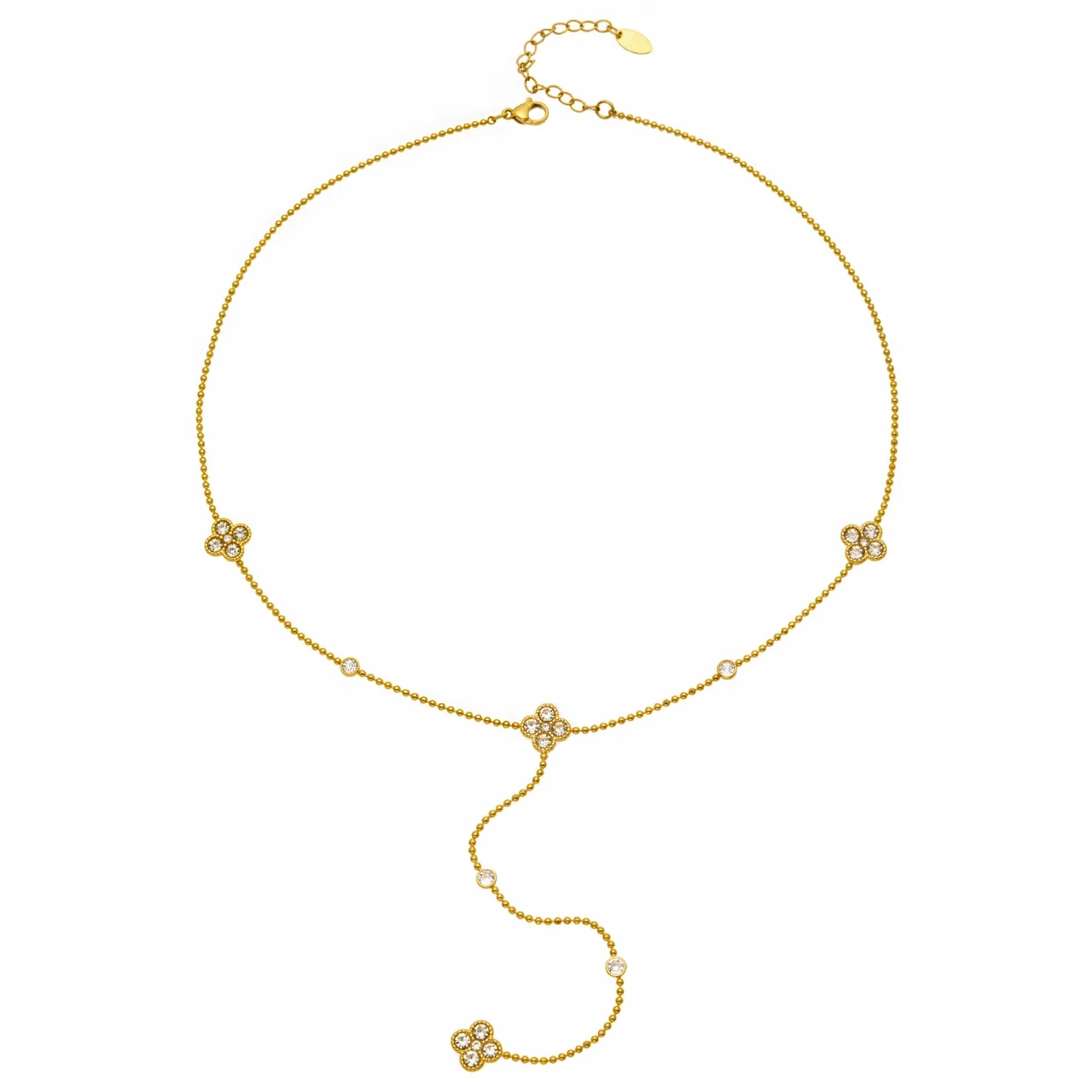 Delicate 18K Gold PVD 316L Stainless Steel Clover Y Drop Necklace