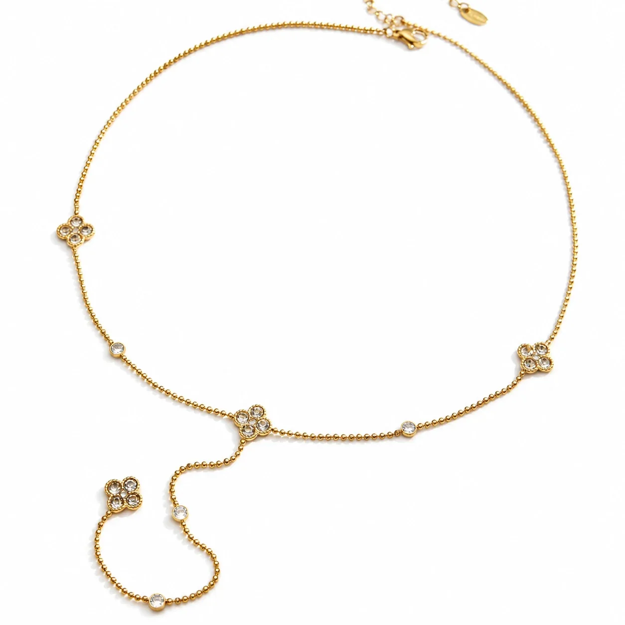 Delicate 18K Gold-Plated 316L Clover Y Drop Necklace