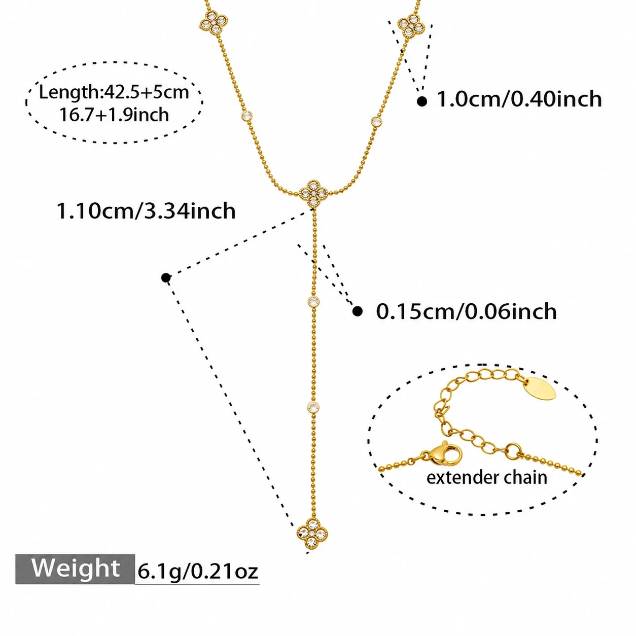 Delicate 18K Gold-Plated 316L Clover Y Drop Necklace - Gold