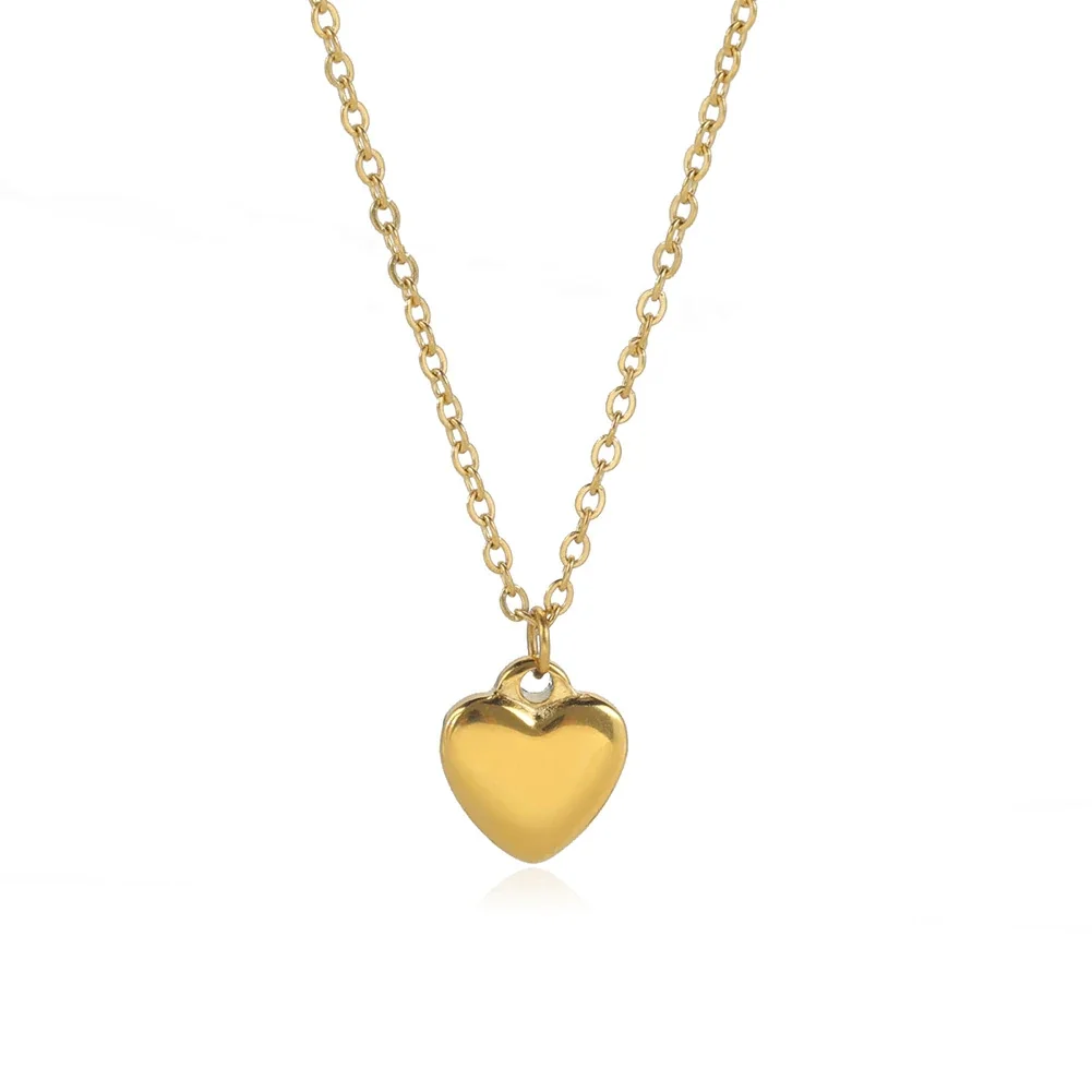 Polished Gold-Plated Heart Pendant Stainless Steel Necklace