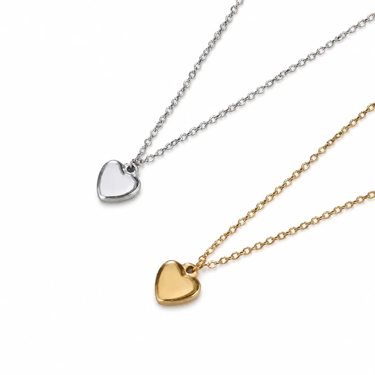 Polished Gold-Plated Heart Pendant Stainless Steel Necklace