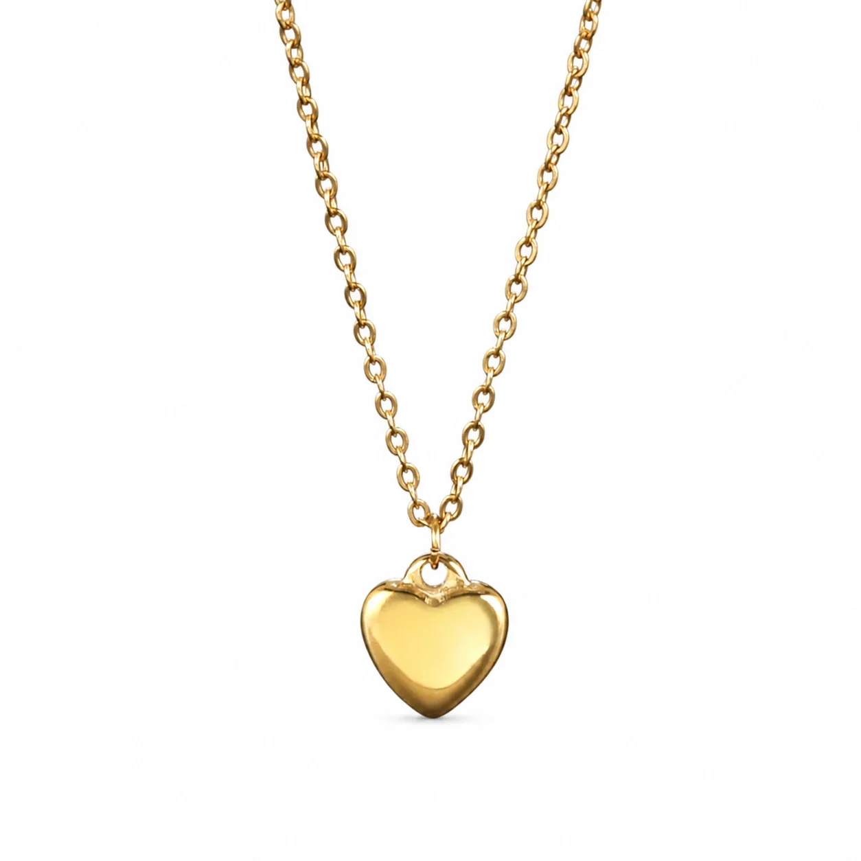 Polished Gold-Plated Heart Pendant Stainless Steel Necklace