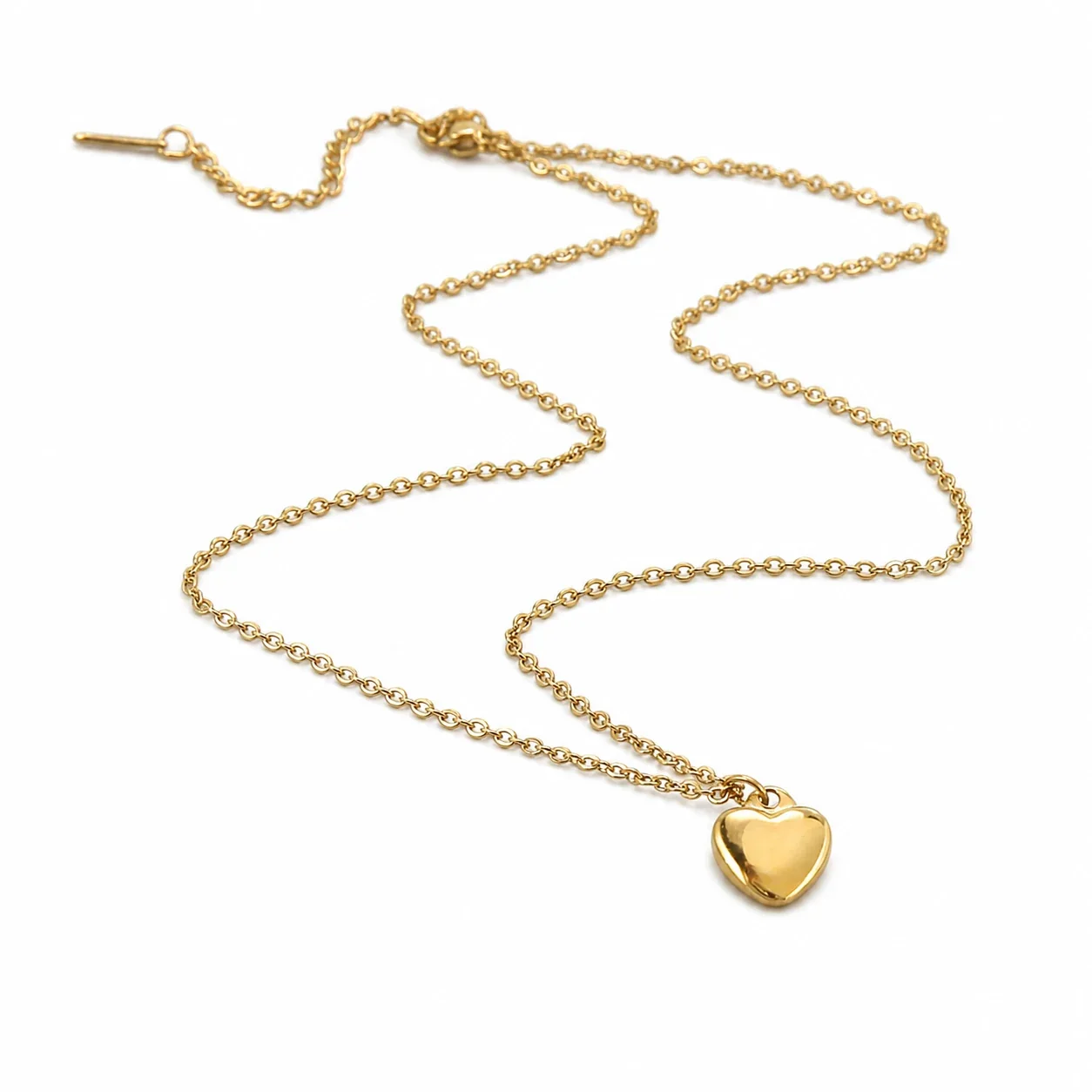 Polished Gold-Plated Heart Pendant Stainless Steel Necklace