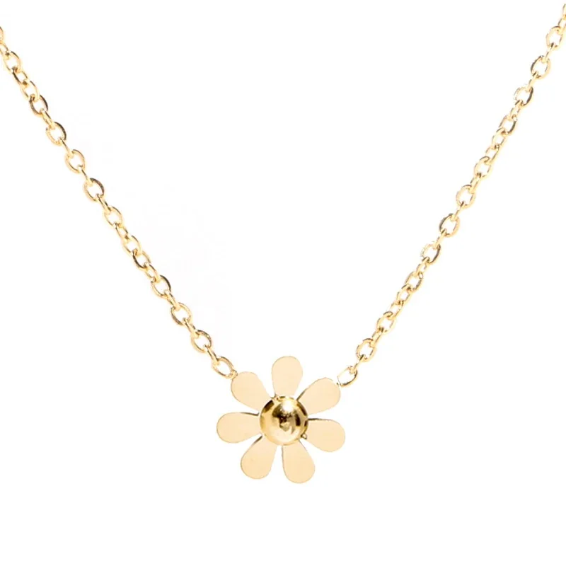 Daisy Pendant Necklace with Eight Petals in 18K Gold-Plated Steel