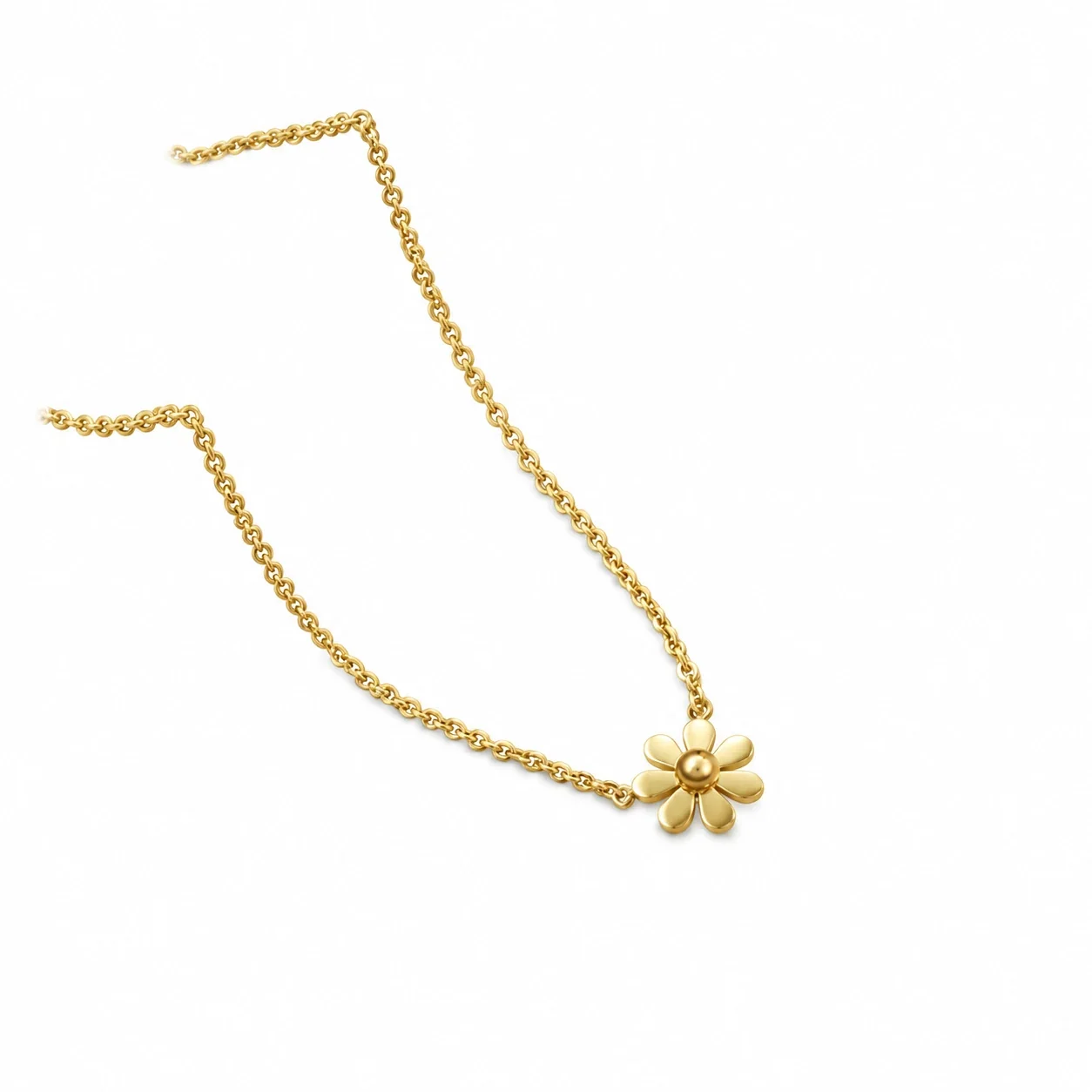 Daisy Pendant Necklace with Eight Petals in 18K Gold-Plated Steel