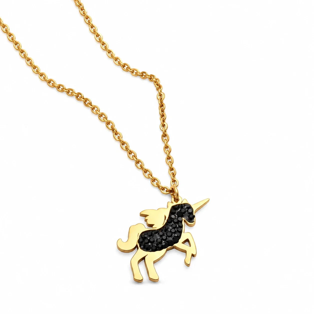 Daisy Pendant Necklace with Eight Petals in 18K Gold-Plated Steel - Rose Gold Black Horse