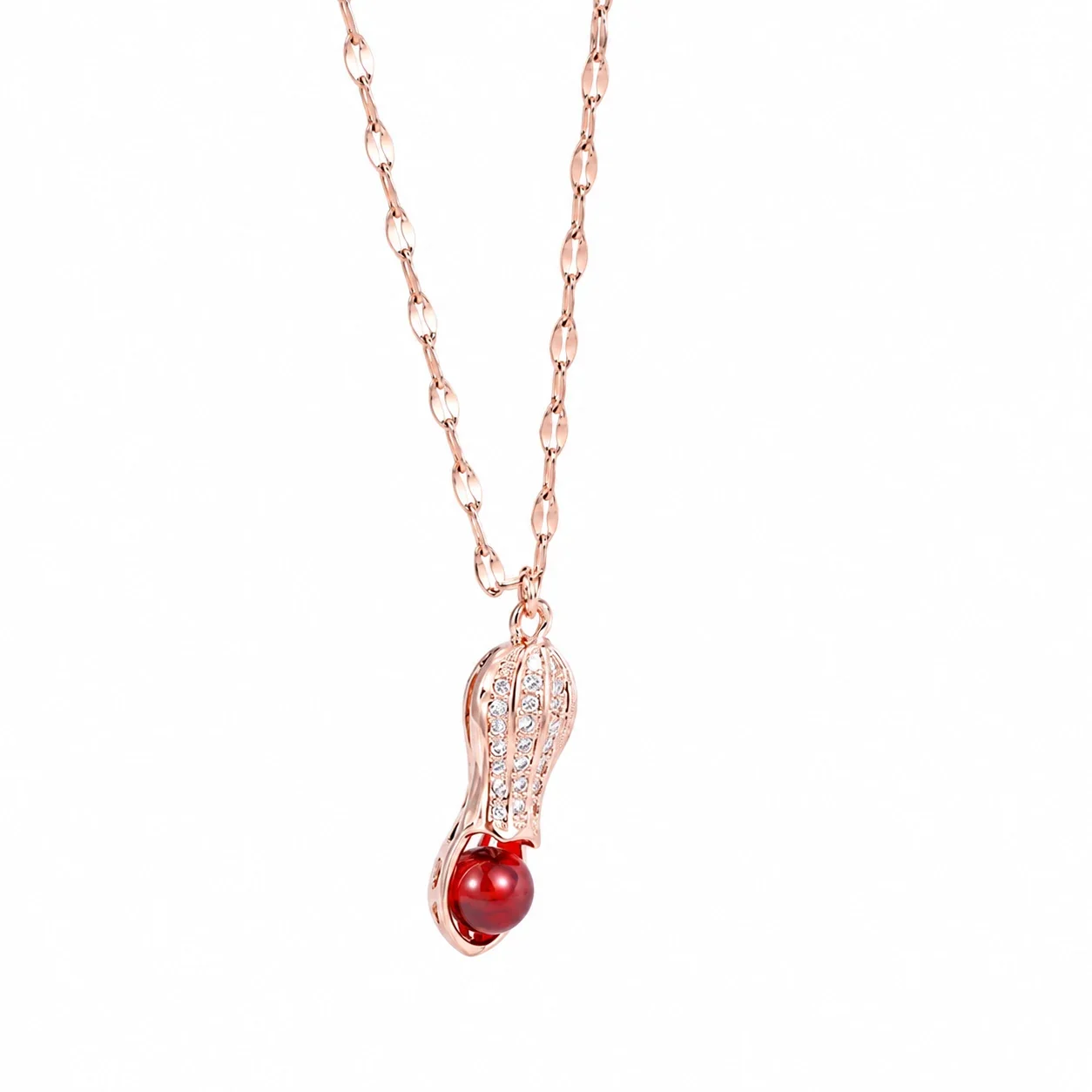 Daisy Pendant Necklace with Eight Petals in 18K Gold-Plated Steel - Rose Gold Red Peanut