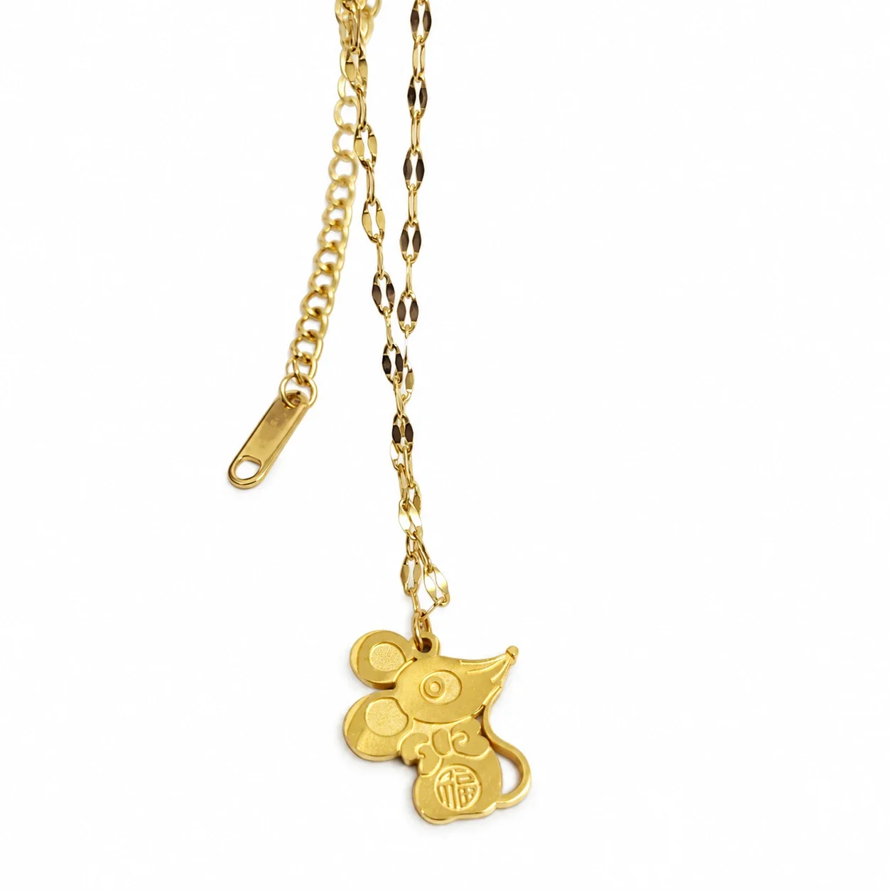 Daisy Pendant Necklace with Eight Petals in 18K Gold-Plated Steel - Cartoon Mouse
