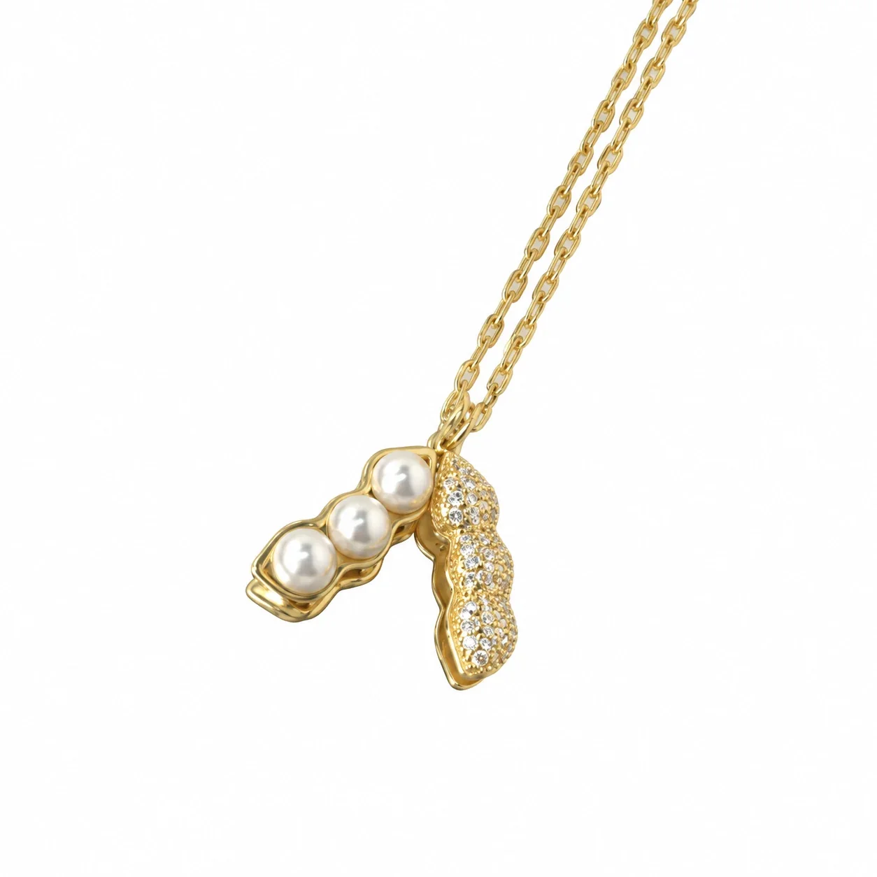 Daisy Pendant Necklace with Eight Petals in 18K Gold-Plated Steel - Small Peanut