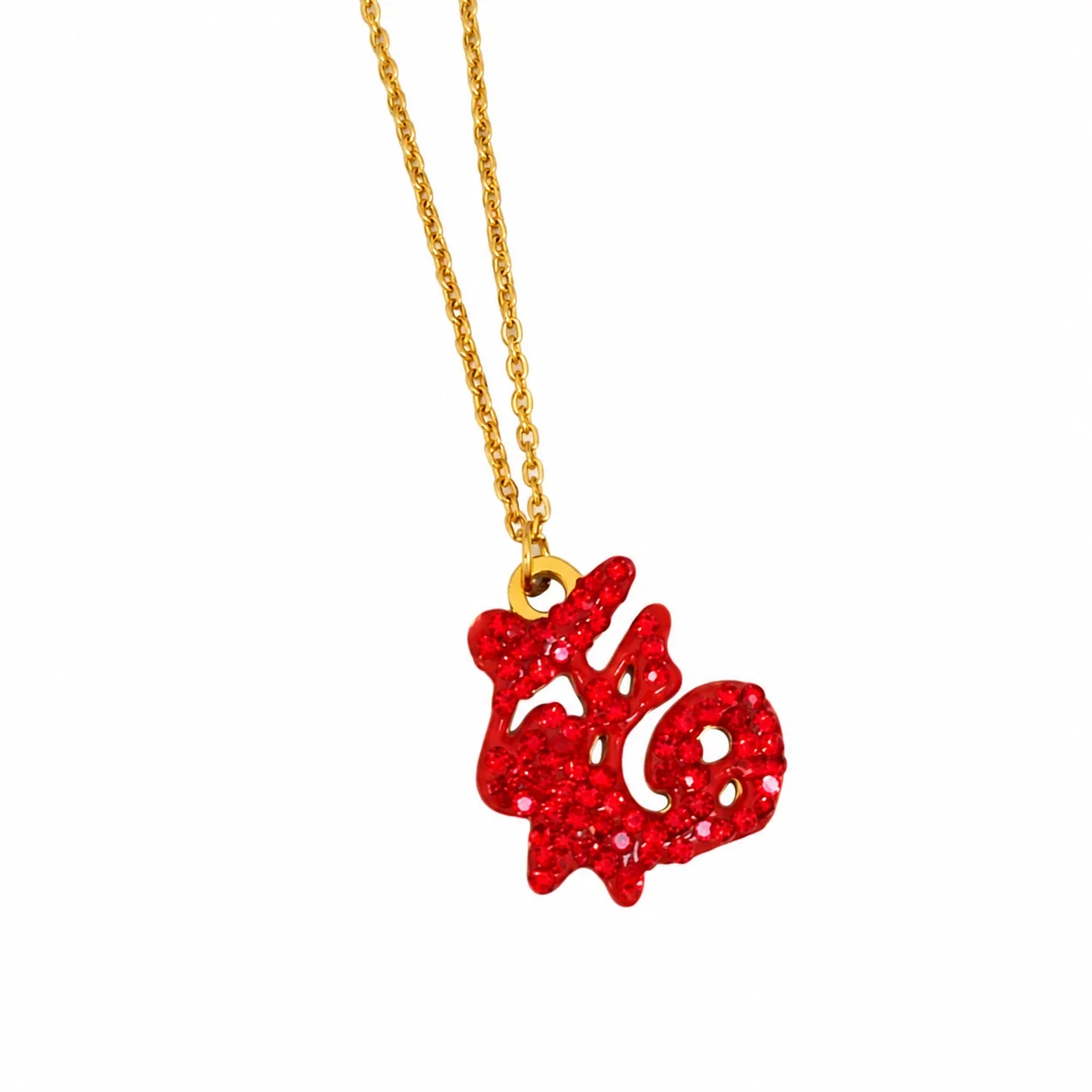 Daisy Pendant Necklace with Eight Petals in 18K Gold-Plated Steel - Red Fortune